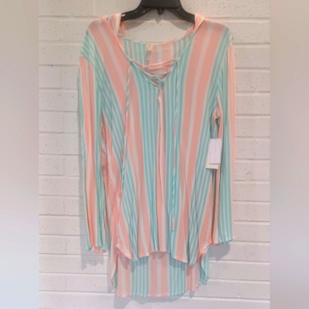 Raisins Women's Coco Striped Lace-Up Hoodie Dress Swim Cover-Up - Mint